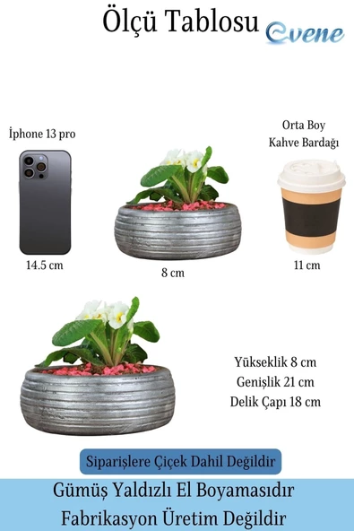 Evene Saksı Büyük Saksı Çiçek Saksısı Büyük Boy Saksı Salon Saksısı Model 4 Siyah Gümüş Saksı - 2