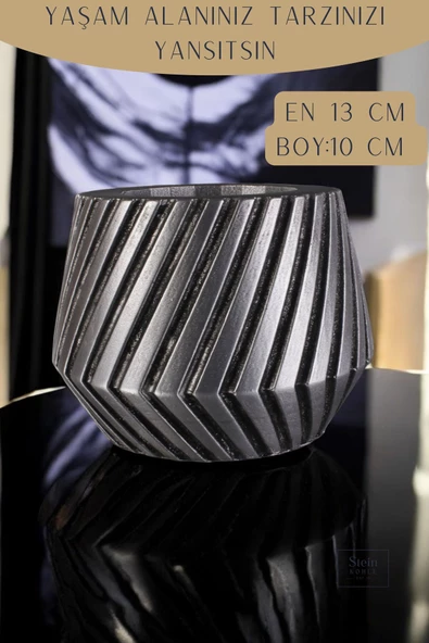 Stein Kohle Çiçek Saksısı Dekoratif Kaktüs Saksı 1 Adet Gümüş Eskitme Renk Uygulamalı Dişli Model - Resim 2