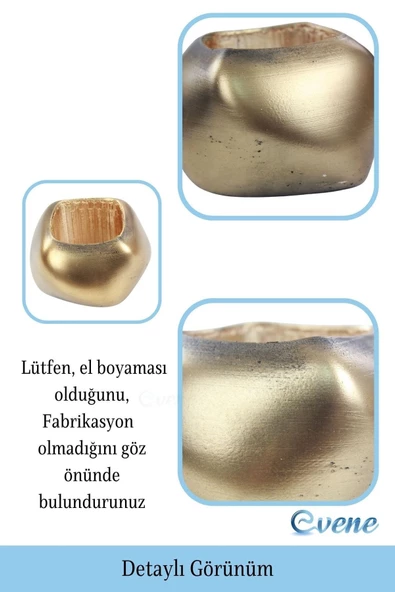 Evene Saksı Çiçek Kaktüs Saksısı Lüx 14 Cm Altın Eskitme Varak Boyalı Elips Desenli 3'lü Set Çiçeklik - Resim 3