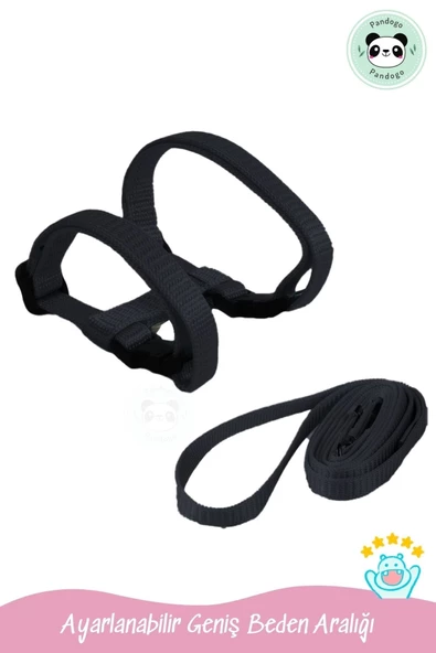 Pandogo Kedi Köpek Tasması Ayarlanabilir Bedenli Kaçış Önleyici Tasarım Sevk Kayışlı Dubai Model Siyah - Resim 4