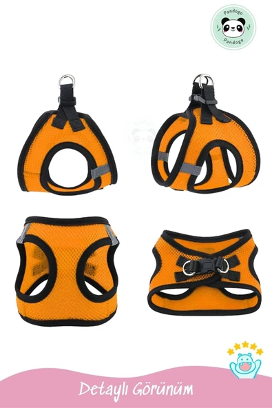 Pandogo Kedi Köpek Tasması Reflektörlü Fileli Hava Alan Kumaş Sevk Kayışlı Kedi Gezdirme Tasması Turuncu S - Resim 3