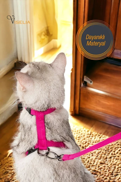 Viselia Kedi Tasması Boyun Göğüs Ayarlanabilir Sevk Kayışlı Gezdirme Seti - 3