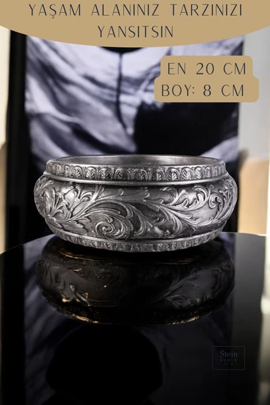 Stein Kohle Çiçek Saksısı Dekoratif Kaktüs Saksı 1 Adet Gümüş Eskitme Renk Uygulamalı Model 5 - Resim 2