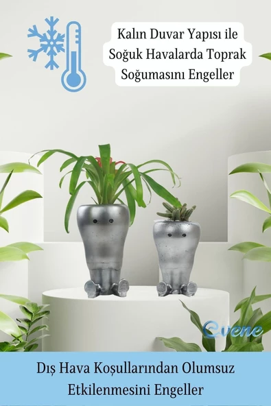 Evene Saksı Çiçek Kaktüs Saksısı Lüx 13,5 Cm Gümüş Eskitme Varak Boyalı Havuç Desenli 2'li Set Çiçeklik - Resim 7