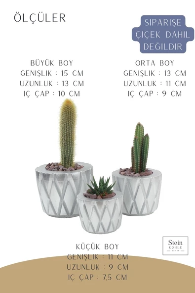 Stein Kohle Ayaklı Saksı Ahşap Büyük Boy 3 Adet Gümüş Renk Uygulamalı Baklava Model - Resim 2