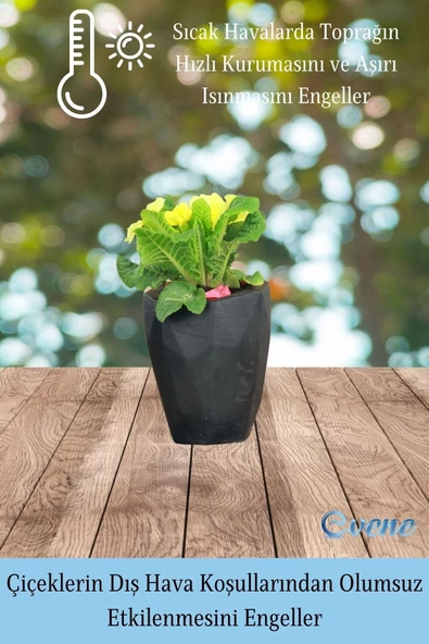 Evene Saksı Büyük Saksı Çiçek Saksısı Büyük Boy Saksı Salon Saksısı Model 9 Siyah Saksı - Resim 4