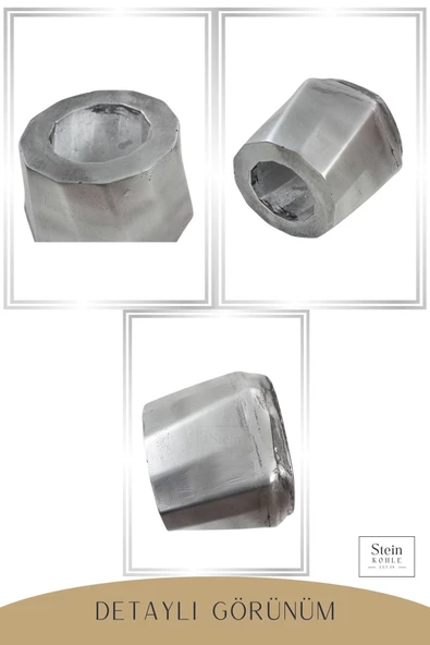 Stein Kohle Çiçek Saksısı Büyük Boy 3 Adet Gümüş Renk Eskitme Uygulamalı Kalın Çizgi Model - Resim 6