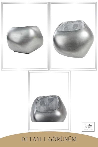 Stein Kohle Çiçek Saksısı Büyük Boy 3 Adet Gümüş Renk Eskitme Uygulamalı Spiral Oval Model - Resim 6