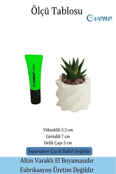 Evene Mini Çiçek Saksı Küçük Sukulent Beyaz Kaktüs Saksısı Kalın Çizgili Yıldız Model - Resim 2