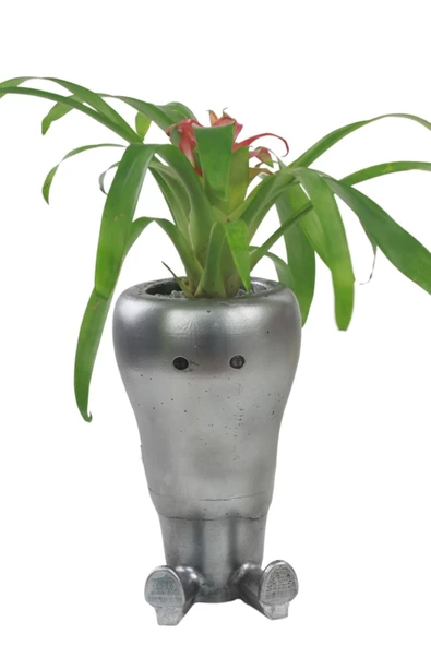 Stein Kohle Çiçek Saksısı Büyük Boy 1 Adet Gümüş Renk Eskitme Uygulamalı Havuç Model ürün görseli 1