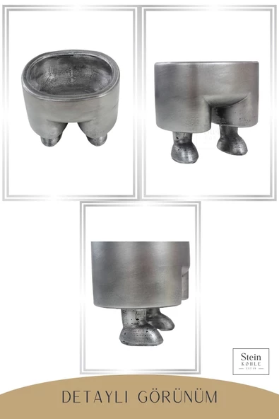 Stein Kohle Ayaklı Saksı Ahşap Büyük Boy 1 Adet Gümüş Renk Eskitme Uygulamalı Pantolon Model - 5