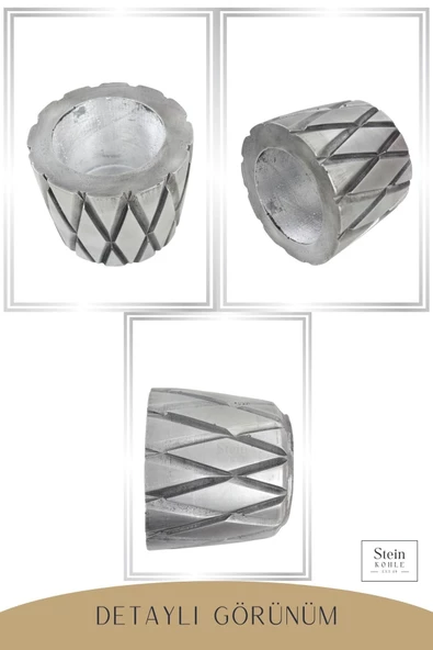 Stein Kohle Çiçek Saksısı Büyük Boy 1 Adet Gümüş Renk Eskitme Uygulamalı Baklava Model - Resim 5