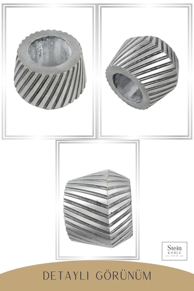 Stein Kohle Çiçek Saksısı Büyük Boy 1 Adet Gümüş Renk Eskitme Uygulamalı Dişli Model - Resim 5