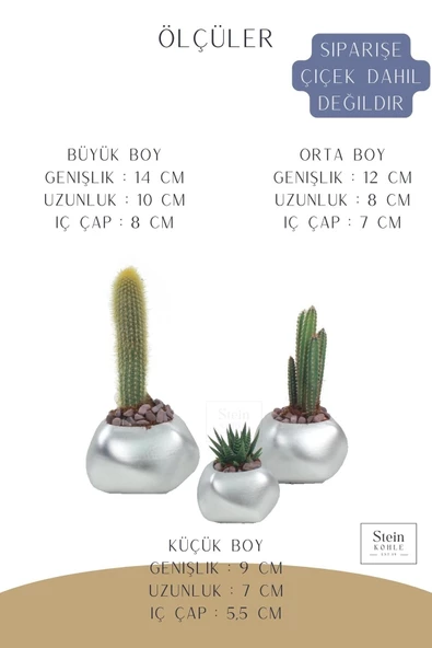 Stein Kohle Çiçek Saksısı Büyük Boy 3 Adet Gümüş Renk Uygulamalı Spiral Oval Model - Resim 2