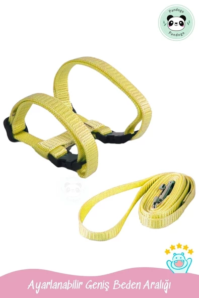 Pandogo Kedi Köpek Tasması Ayarlanabilir Bedenli Kaçış Önleyici Tasarım Sevk Kayışlı Dubai Model Sarı - Resim 4