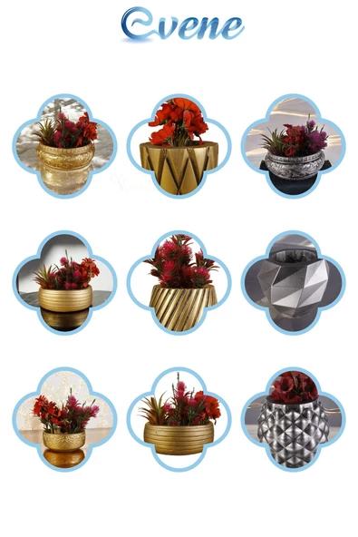 Evene Saksı Büyük Saksı Çiçek Saksısı Büyük Boy Saksı Salon Saksısı Model 5 Gümüş Eskitme Saksı - Resim 7