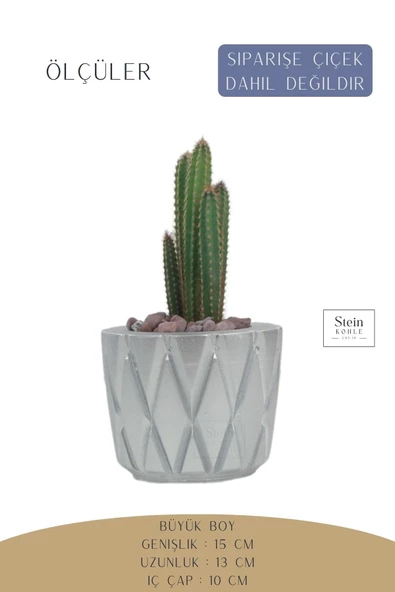 Stein Kohle Çiçek Saksısı Büyük Boy 1 Adet Gümüş Renk Uygulamalı Baklava Model - Resim 2