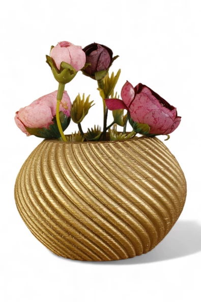 Evene Mini Çiçek Saksı Küçük Sukulent Altın Kaktüs Saksısı Ince Çizgili Spiral Model ürün görseli 1