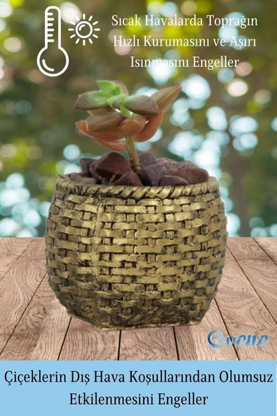 Evene Mini Çiçek Saksı Küçük Sukulent Altın Eskitme Kaktüs Saksısı Sepet Örgü Saksı Model - Resim 4