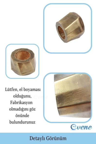 Evene Saksı Çiçek Kaktüs Saksısı Lüx 15 Cm Altın Eskitme Varak Boyalı Kalın Çizgi Desen 3'lü Set Çiçeklik - Resim 3