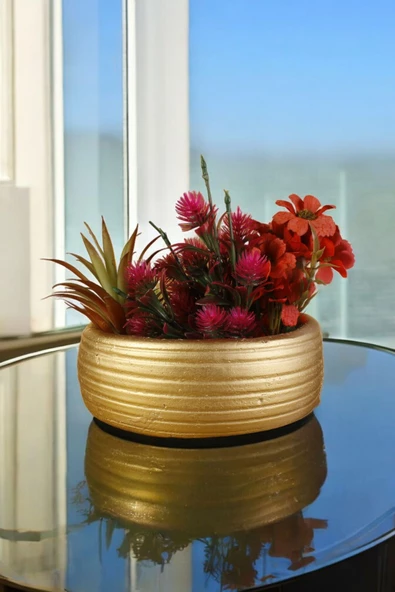 Stein Kohle Çiçek Saksısı Dekoratif Kaktüs Saksı 1 Adet Altın Renk Uygulamalı Model 4 ürün görseli 1