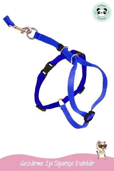 Pandogo Kedi Gezdirme Tasması Sevk Kayışlı Mavi - Resim 5