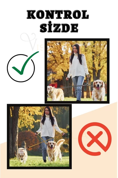 Viselia Köpek Tasması Çoklayıcı Çiftli Gezdirme Kayışı Premium Kalite Kopma Yapmaz Hafif Kolon Kumaş Siyah - 6
