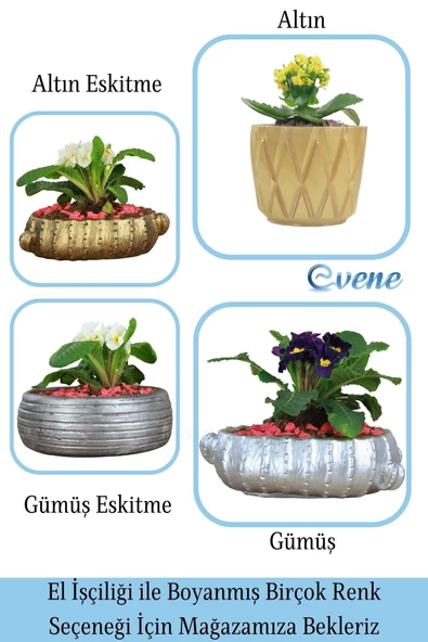 Evene Saksı Büyük Saksı Çiçek Saksısı Büyük Boy Saksı Salon Saksısı Model 3 Siyah Altın Saksı - Resim 7