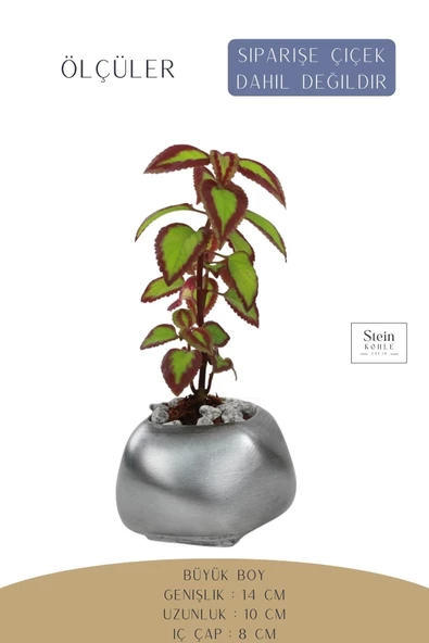 Stein Kohle Çiçek Saksısı Büyük Boy 1 Adet Gümüş Renk Eskitme Uygulamalı Spiral Oval Model - 2
