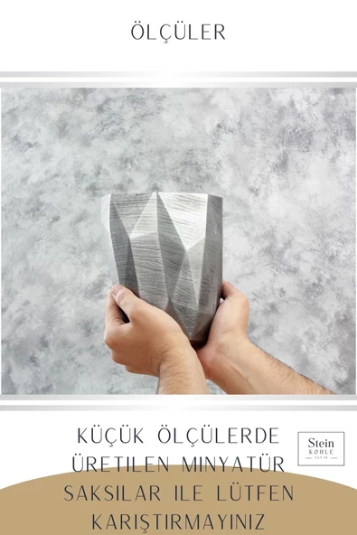 Stein Kohle Çiçek Saksısı Büyük Boy 1 Adet Gümüş Renk Eskitme Uygulamalı Uzun Poly Model - Resim 3