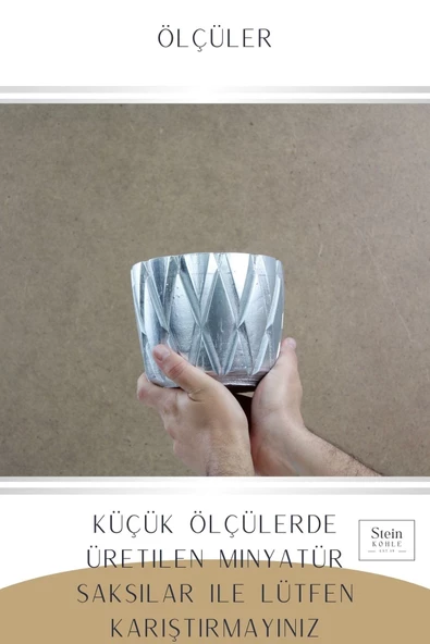 Stein Kohle Ayaklı Saksı Ahşap Büyük Boy 3 Adet Gümüş Renk Uygulamalı Baklava Model - Resim 3