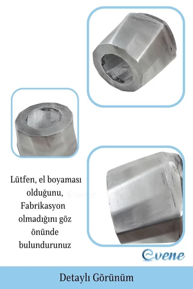 Evene Saksı Çiçek Kaktüs Saksısı Lüx 15 Cm Gümüş Eskitme Varak Boyalı Kalın Çizgi Desen 3'lü Set Çiçeklik - Resim 3