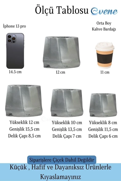 Evene Saksı Çiçek Kaktüs Saksısı Lüx 15 Cm Gümüş Eskitme Varak Boyalı Kalın Çizgi Desen 3'lü Set Çiçeklik - Resim 2