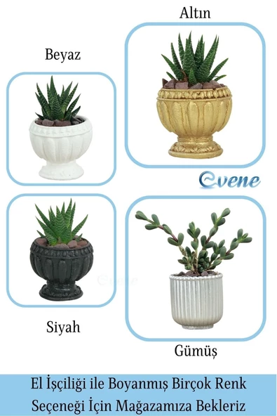 Evene Mini Çiçek Saksı Küçük Sukulent Siyah Kaktüs Saksısı Antika Model - Resim 7