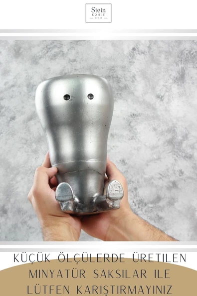 Stein Kohle Çiçek Saksısı Büyük Boy 1 Adet Gümüş Renk Eskitme Uygulamalı Havuç Model - Resim 3