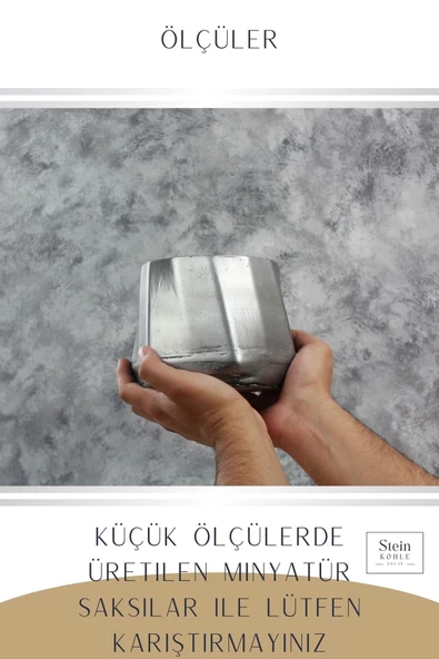 Stein Kohle Çiçek Saksısı Büyük Boy 3 Adet Gümüş Renk Eskitme Uygulamalı Kalın Çizgi Model - Resim 3