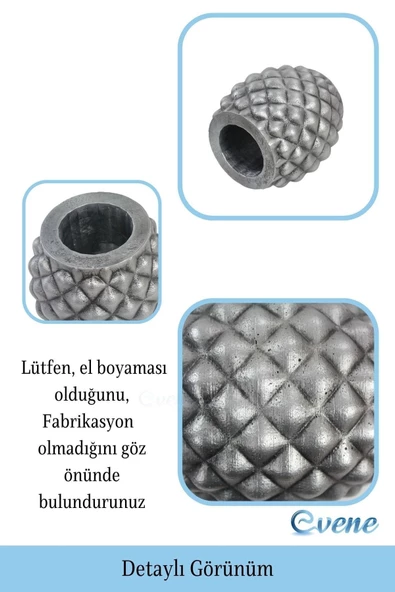 Evene Saksı Çiçek Kaktüs Saksısı Lüx 15 Cm Gümüş Eskitme Varak Boyalı Ananas Desenli 2'li Set Çiçeklik - 3