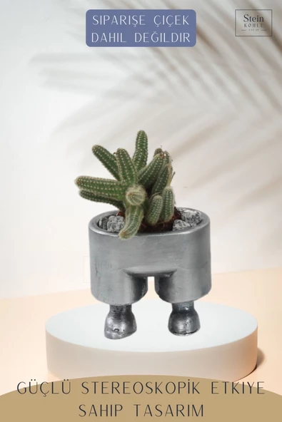 Stein Kohle Çiçek Saksısı Büyük Boy 1 Adet Gümüş Renk Eskitme Uygulamalı Pantolon Model - 4