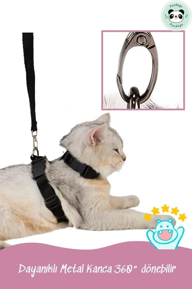 Pandogo Kedi Gezdirme Tasması Sevk Kayışlı Siyah - Resim 5