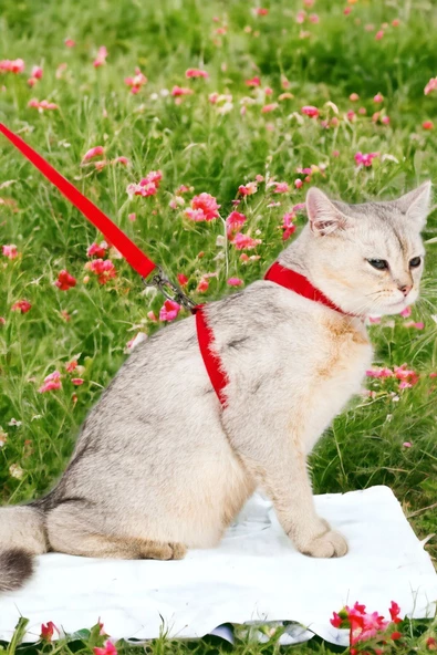 Viselia Kedi Tasması Boyun Göğüs Ayarlanabilir Sevk Kayışlı Gezdirme Seti ürün görseli