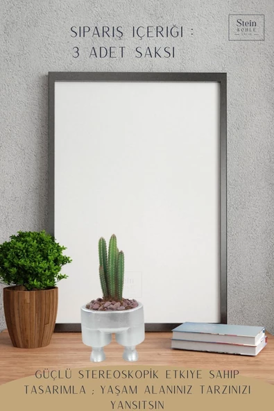 Stein Kohle Çiçek Saksısı Büyük Boy 3 Adet Gümüş Renk Uygulamalı Pantolon Model - 4