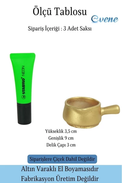 Evene Mini Çiçek Saksı Küçük Sukulent Altın Kaktüs Saksısı 3'lü Set Mini Tava Model - Resim 2