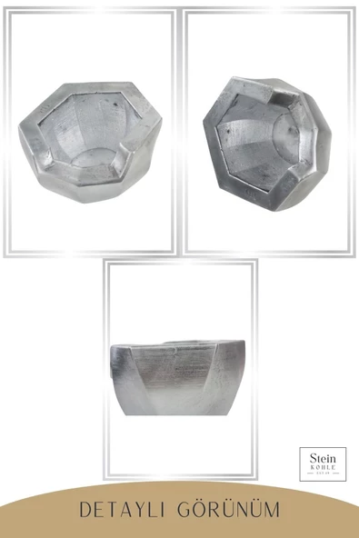 Stein Kohle Ayaklı Saksı Ahşap Büyük Boy 3 Adet Gümüş Renk Eskitme Uygulamalı Önü Açık Model - Resim 5