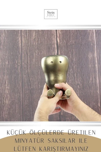 Stein Kohle Çiçek Saksısı Büyük Boy 1 Adet Altın Renk Eskitme Uygulamalı Havuç Model - Resim 3