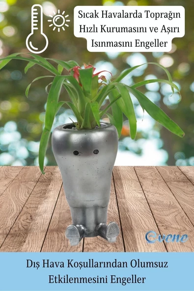 Evene Saksı Çiçek Kaktüs Saksısı Lüx 13,5 Cm Gümüş Eskitme Varak Boyalı Havuç Desenli 2'li Set Çiçeklik - Resim 6