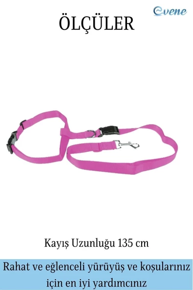 Evene Pembe Kedi Tasması Sevk Kayışlı Eller Serbest Bel Bağlamalı Yürüyüş Spor Trekking Gezdirme Tasması - Resim 3