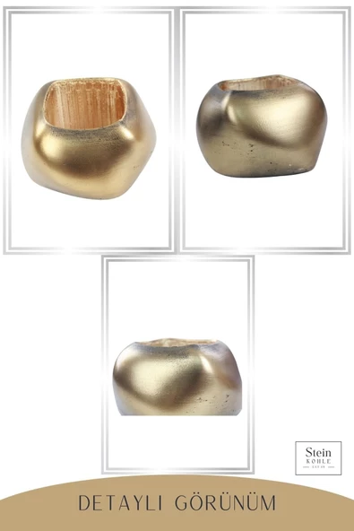 Stein Kohle Ayaklı Saksı Ahşap Büyük Boy 1 Adet Altın Renk Eskitme Uygulamalı Spiral Oval Model - Resim 5