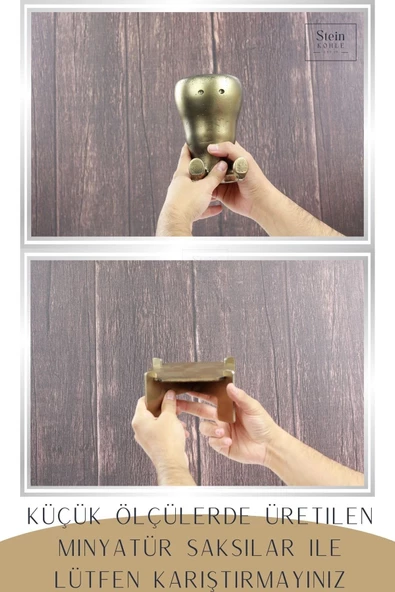 Stein Kohle Ayaklı Saksı Ahşap Büyük Boy 1 Adet Altın Renk Eskitme Uygulamalı Havuç Model - Resim 3