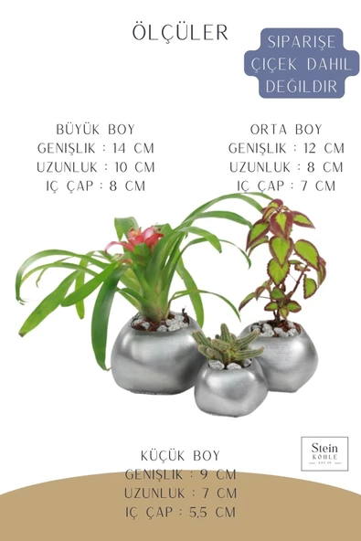 Stein Kohle Çiçek Saksısı Büyük Boy 3 Adet Gümüş Renk Eskitme Uygulamalı Spiral Oval Model - Resim 2