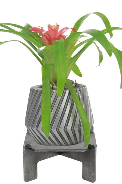 Stein Kohle Ayaklı Saksı Ahşap Büyük Boy 1 Adet Gümüş Renk Eskitme Uygulamalı Dişli Model ürün görseli 1